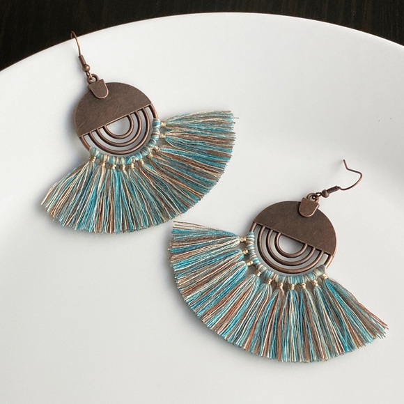 NEW "Nile" Tassel Earrings (Blue and Brown) - Picture 3 of 8